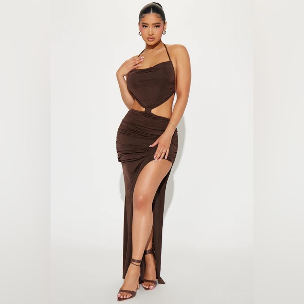 Fashion Nova Chocolate Backless Maxi Dress
